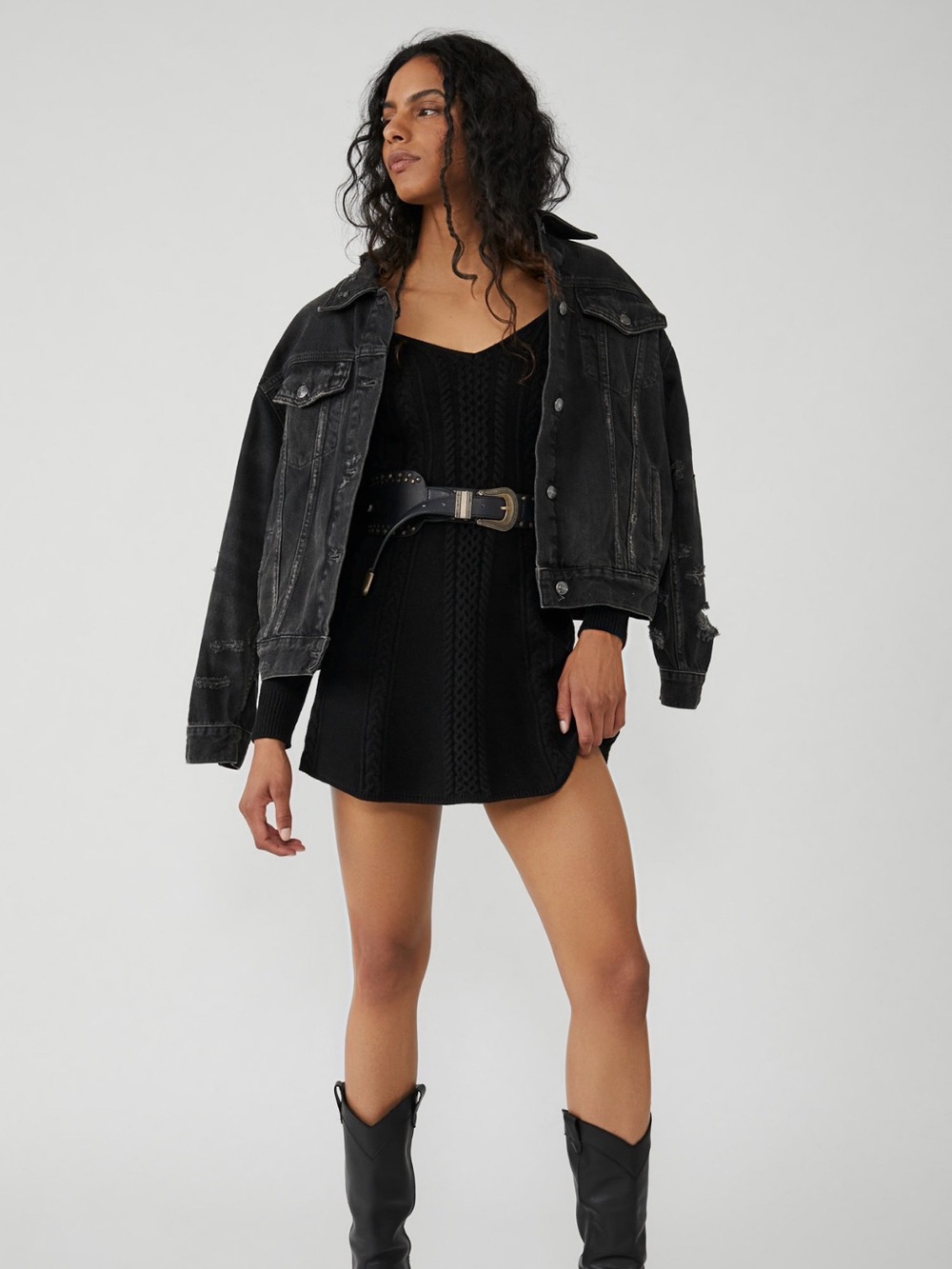 Free People Black Small World Sweater Mini Dress